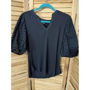 Women’s Nine West Ruffle Sleeve Tshirt Black X Large